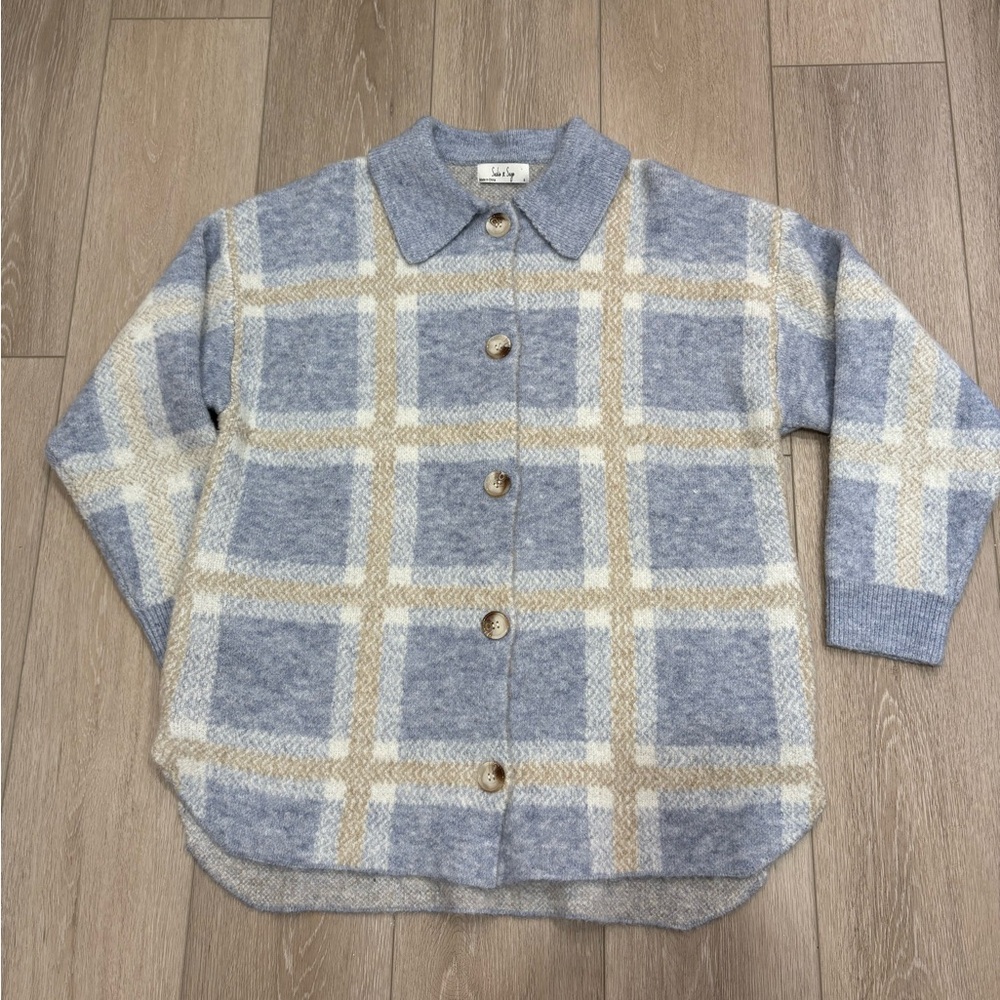 Cozy Coatigan in Blue and Tan-not lined-never worn